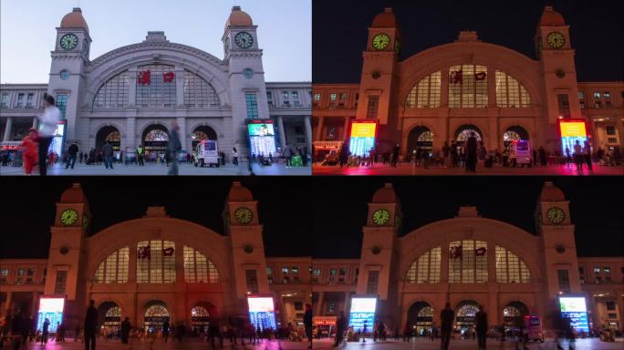 武汉汉口火车站固定机位日转夜延时摄影