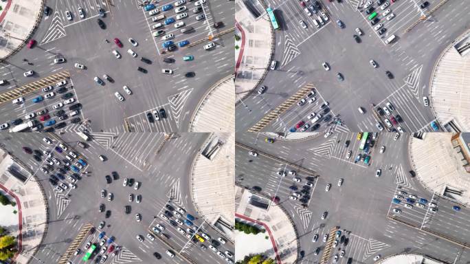 航拍十字路口车流延时摄影城市交通繁忙堵车