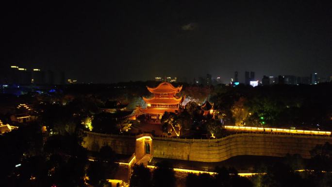 湖南岳阳岳阳楼汴河街夜景灯光航拍