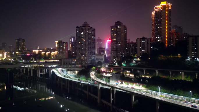 重庆牛角沱轻轨站夜景航拍4K