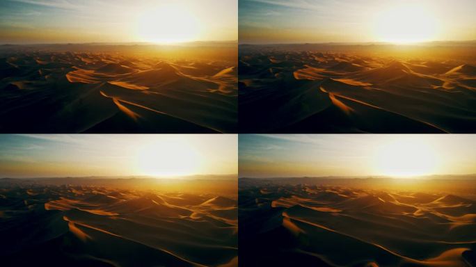 浩瀚沙漠夕阳落日沙漠大景航拍