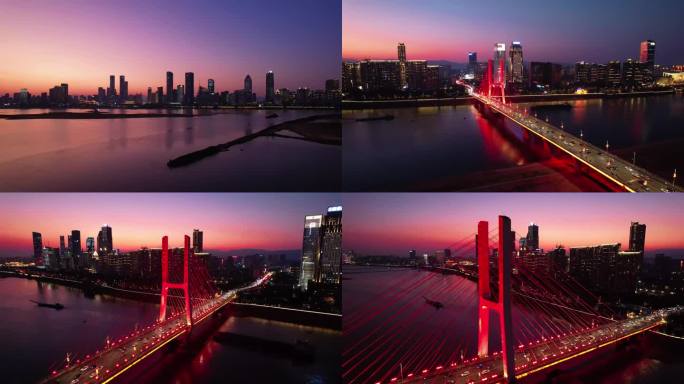 南昌城市夜景航拍延时八一大桥