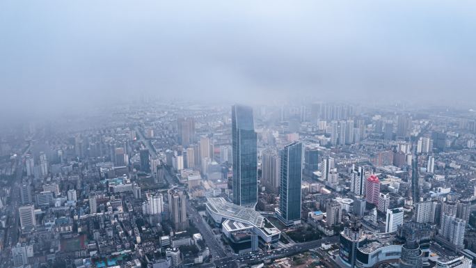 云南昆明东风广场恒隆广场航拍城市建筑穿云