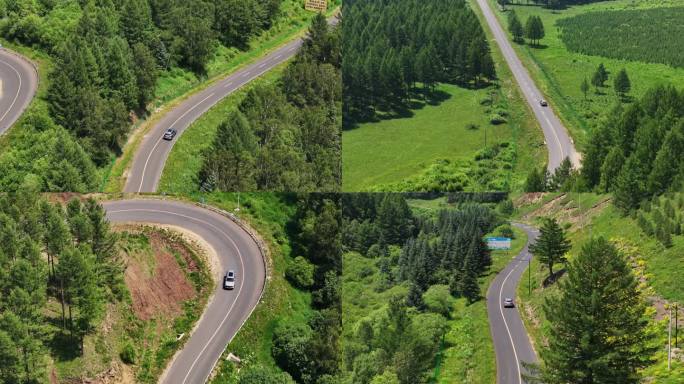 4k航拍汽车行驶在山林公路空镜1