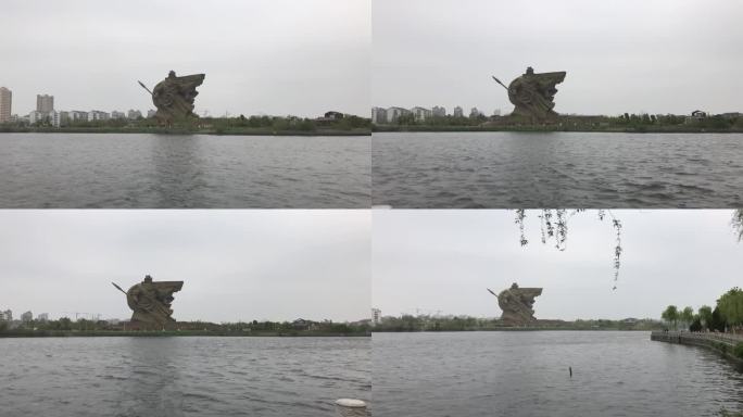 荆州已拆除的关公雕像大范围移动延时