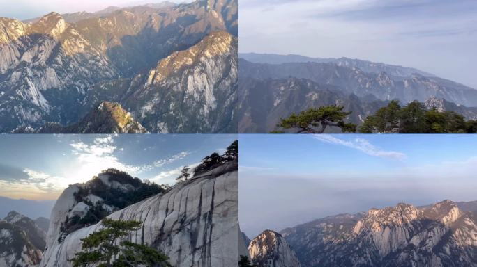 华山实拍视频山峰树木蓝天夕阳4K高清