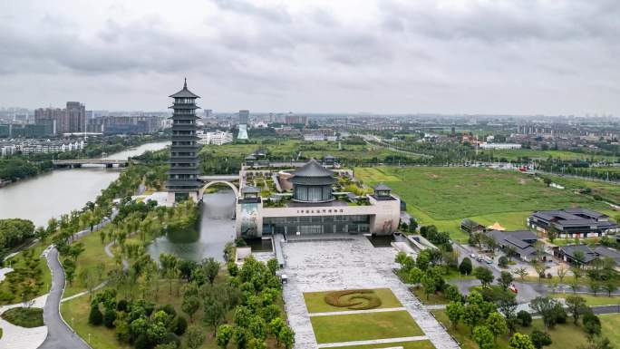 江苏扬州中国大运河博物馆航拍延时