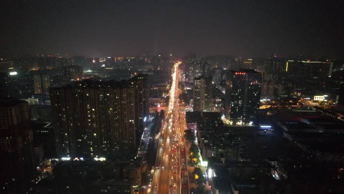 城市夜景拥堵交通长沙万家丽高架桥航拍
