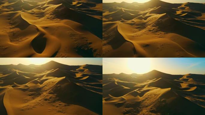 夕阳沙海浩瀚沙漠落日沙漠大景航拍