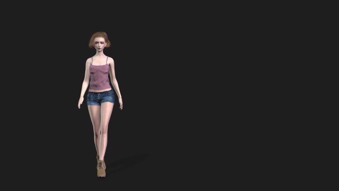 3D人物美女走路动画带透明通道