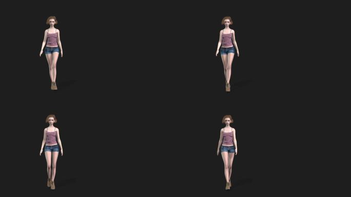 3D人物美女走路动画带透明通道