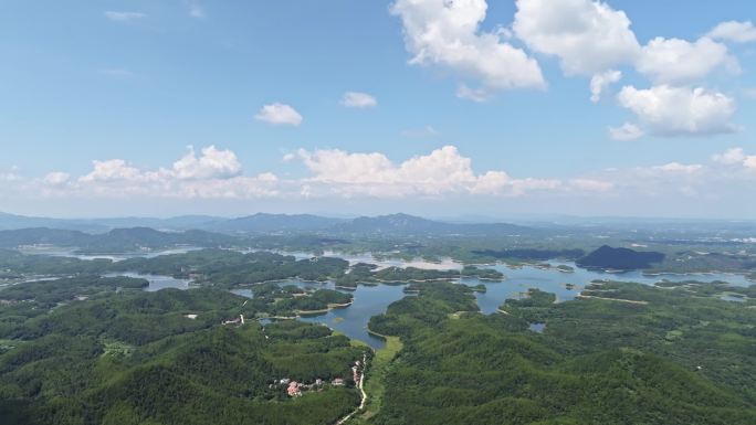 湖北武汉市最大水库黄陂梅店水库全景航拍