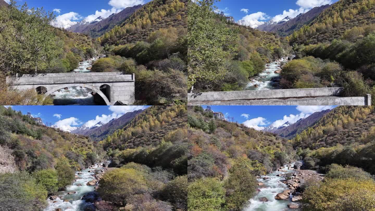 高山流水秋景雪山航拍