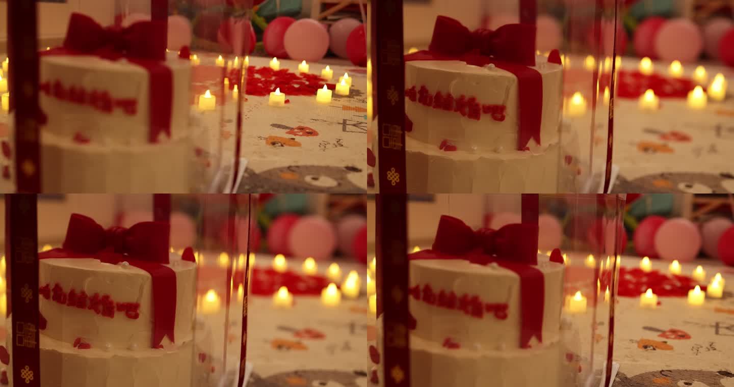 求婚现场电子蜡烛玫瑰花瓣彩色气球结婚蛋糕