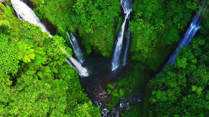 美丽的斐济瀑布在茂密的热带雨林山谷与游泳池在巴厘岛。