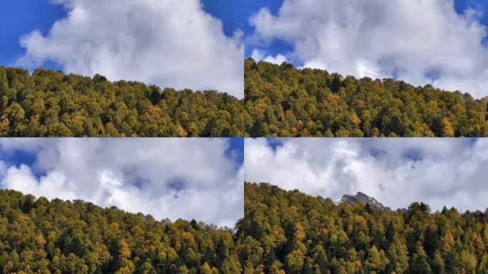 高山秋景蓝天白云航拍