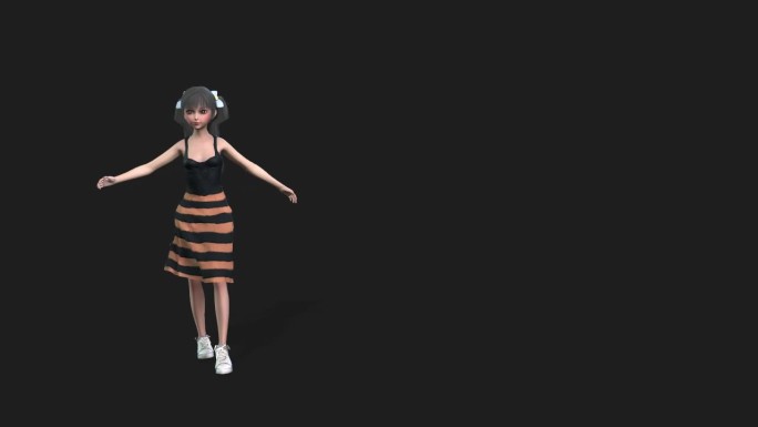3D小女孩跳舞动画带透明蒙版