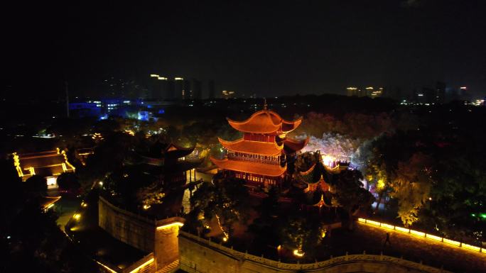 湖南岳阳岳阳楼汴河街夜景灯光航拍