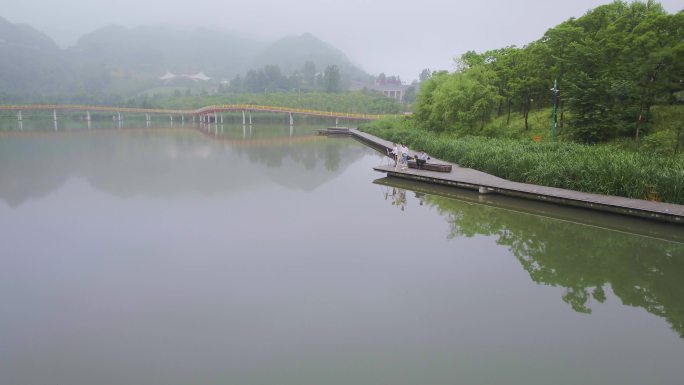 航拍湿地公园户外写生