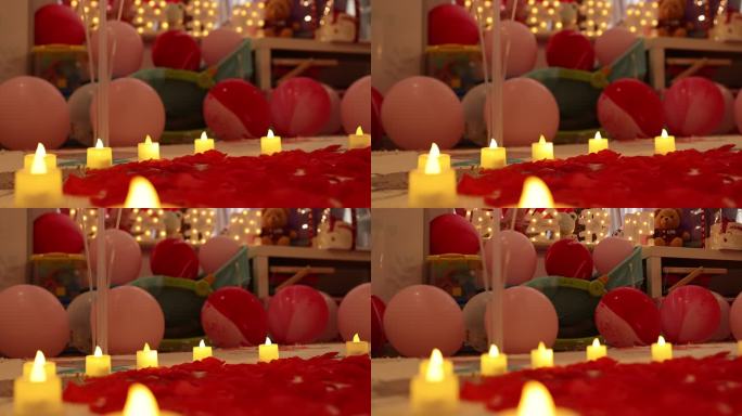 求婚现场嫁给我吧电子蜡烛玫瑰花瓣彩色气球