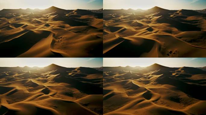 夕阳浩瀚沙漠沙海落日沙漠大景航拍