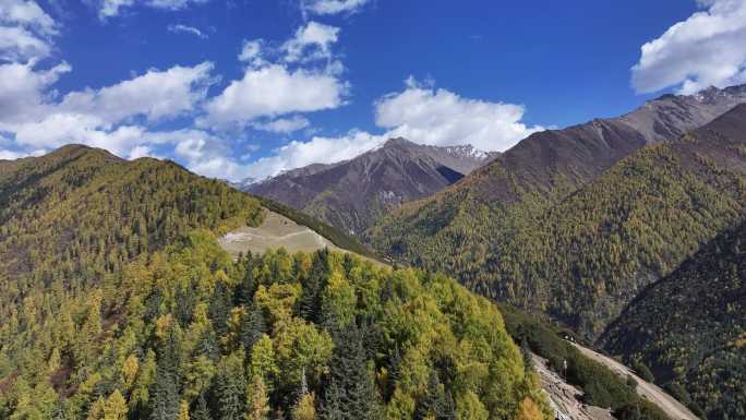 高山秋景蓝天白云航拍