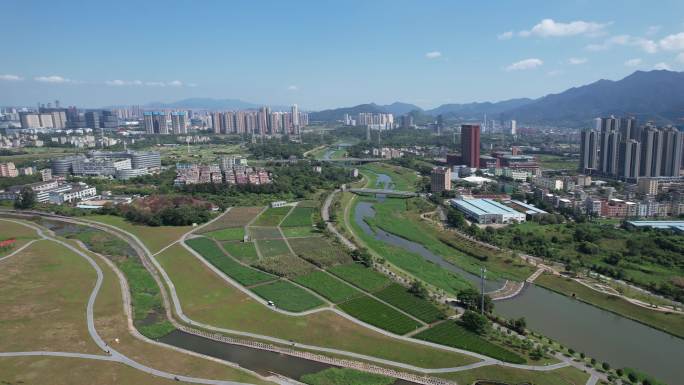 坪山河湿地公园大景航拍