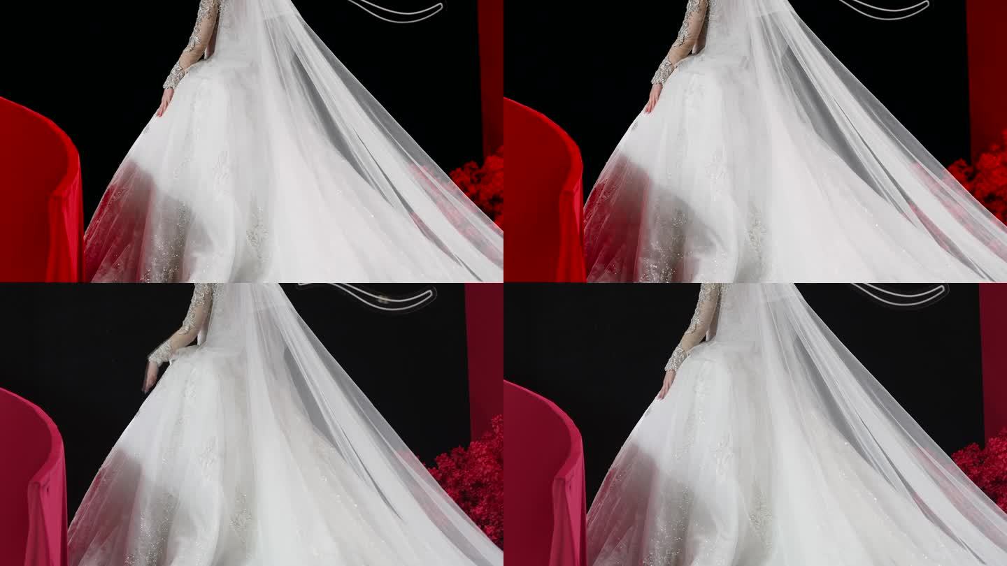 新娘白色婚纱裙摆