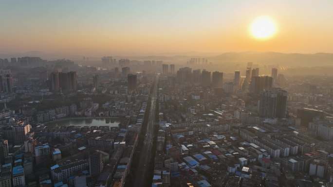 4K航拍衡阳耒阳市城市全景