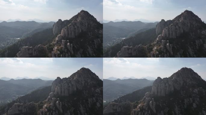 航拍山东荣成石岛赤山风景区赤山主峰