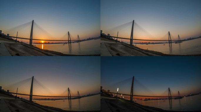 武汉二七长江大桥日落夕阳日转夜延时摄影