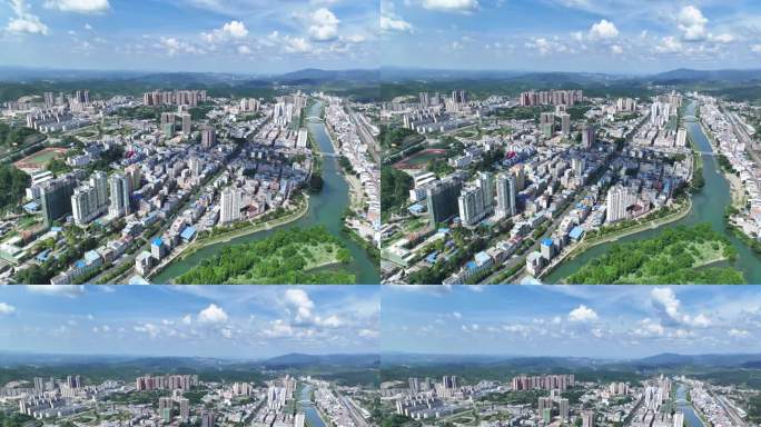 5.3K航拍延时夏天蓝天县城5秒原图