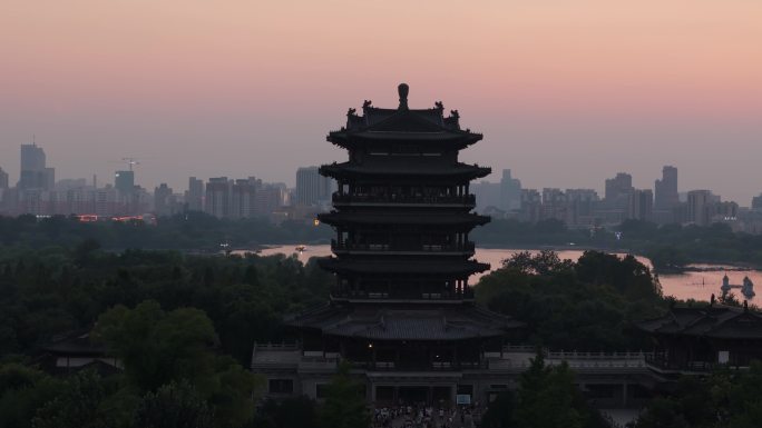 山东济南大明湖航拍