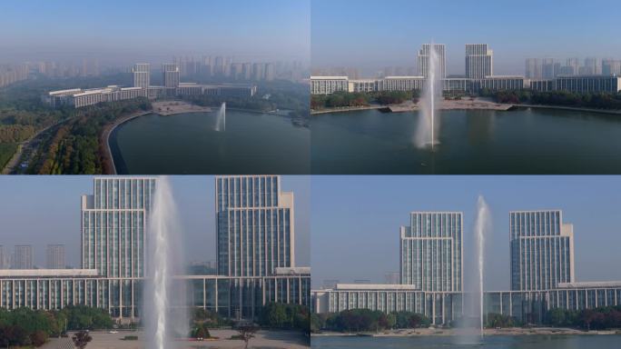 4K 无锡市政府 市民中心 尚贤河喷泉