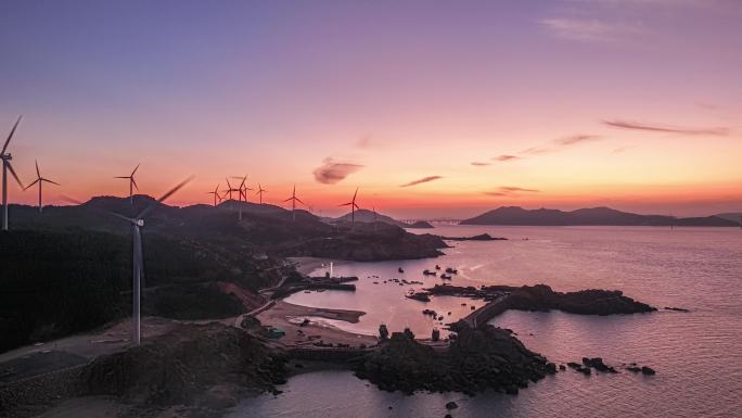 日落 风电 风机 风场 海岛风电 延时