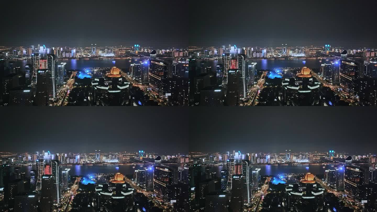 航拍杭州钱塘江两岸夜景内透大片宣传片