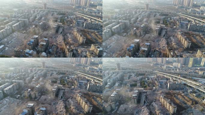 武汉二七区域城市拆迁，灰尘漫天