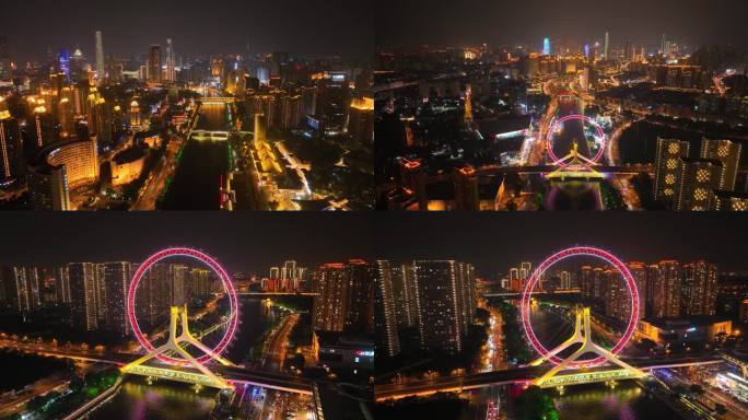 天津城市夜景大气航拍