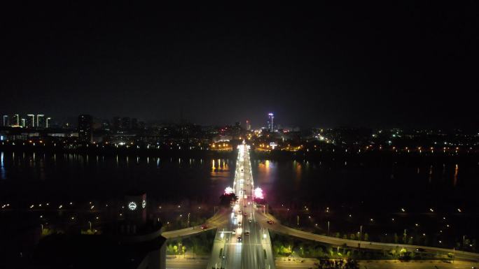 湖南湘潭城市夜景灯光交通航拍