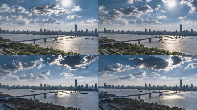 武汉长江二桥蓝天白云延时