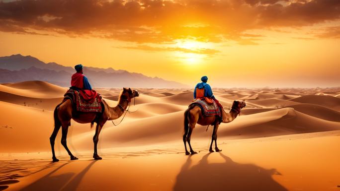 4k沙漠骆驼丝绸之路概念背景03