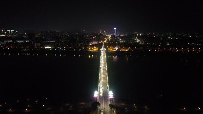 湖南湘潭城市夜景灯光交通航拍