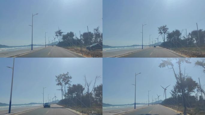 福建漳州东山岛海岸线新能源风力发电风车