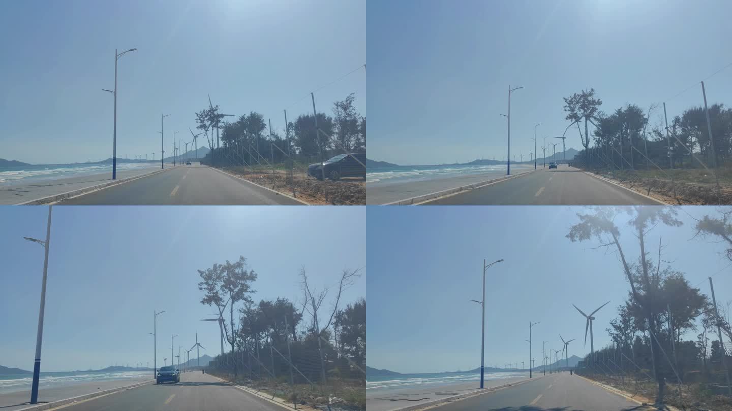福建漳州东山岛海岸线新能源风力发电风车