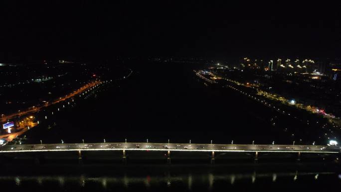 湖南湘潭城市夜景灯光交通航拍