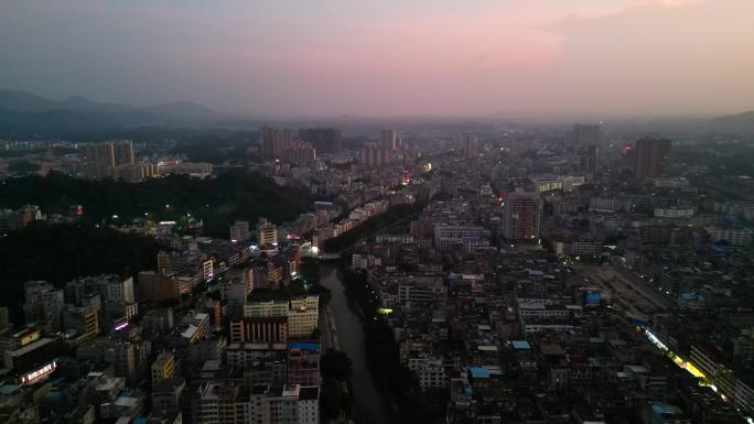 航拍陆川县老城区县城夜景