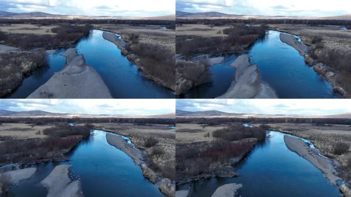 春天河流残冰苍鹭