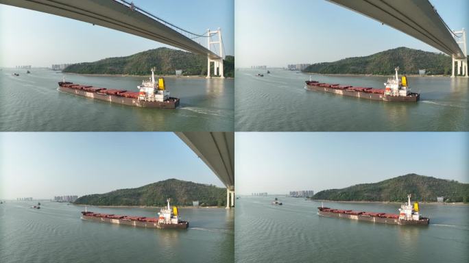 广东珠江口跟踪轮船全景航拍