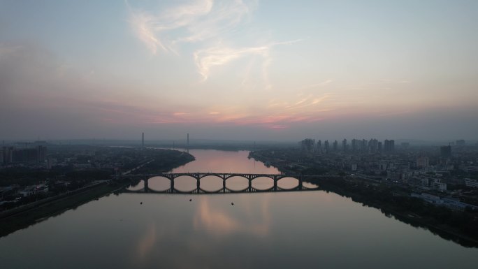 湖南湘潭湘江湘潭大桥日落晚霞夕阳航拍