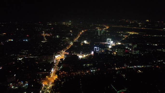 湖南湘潭城市夜景灯光交通航拍